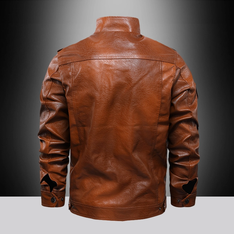 Free Sample Men Leather Garments Winter PU Jacket Fur Warm