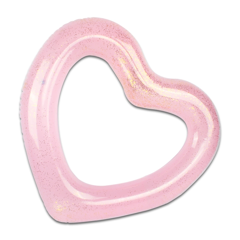 Funny Beach Party Toys Inflatable Glitter Heart Shaped Swim Ring Love Tube Heart Pool Float