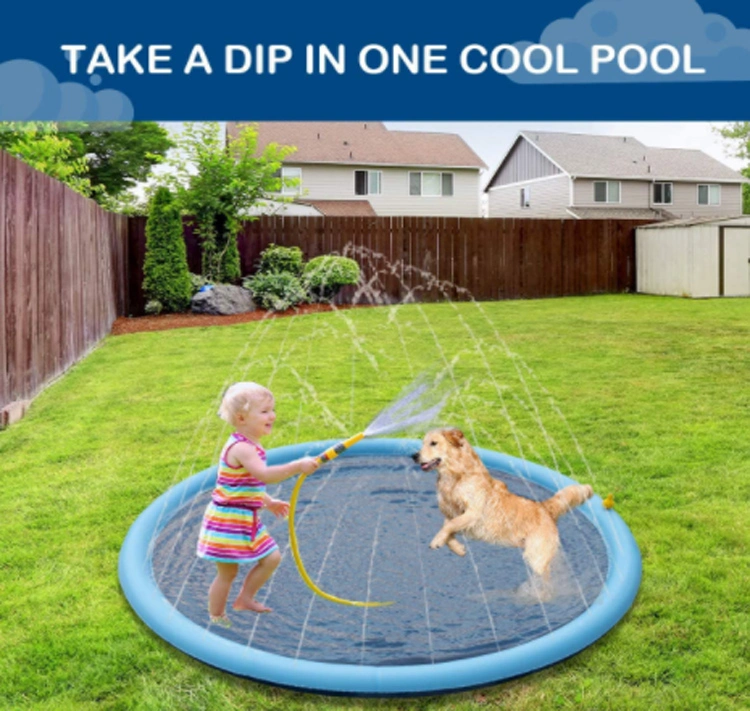 59&quot; Foldable Dog Bath Pool Outdoor Thickened Durable Pet Summer Play Water Mat Toys Splash Sprinkler Pad for Dogs Pig Animals