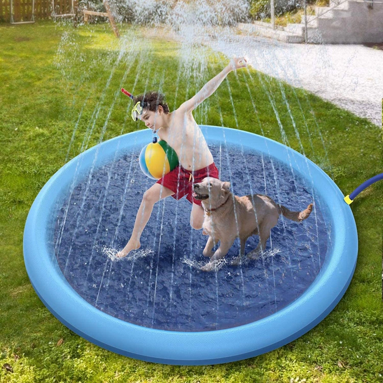 Outdoor Water Play Mat Non-Slip PVC Inflatable Pet Spray Mat Splash Pad Sprinkler Pool for Pets Kids