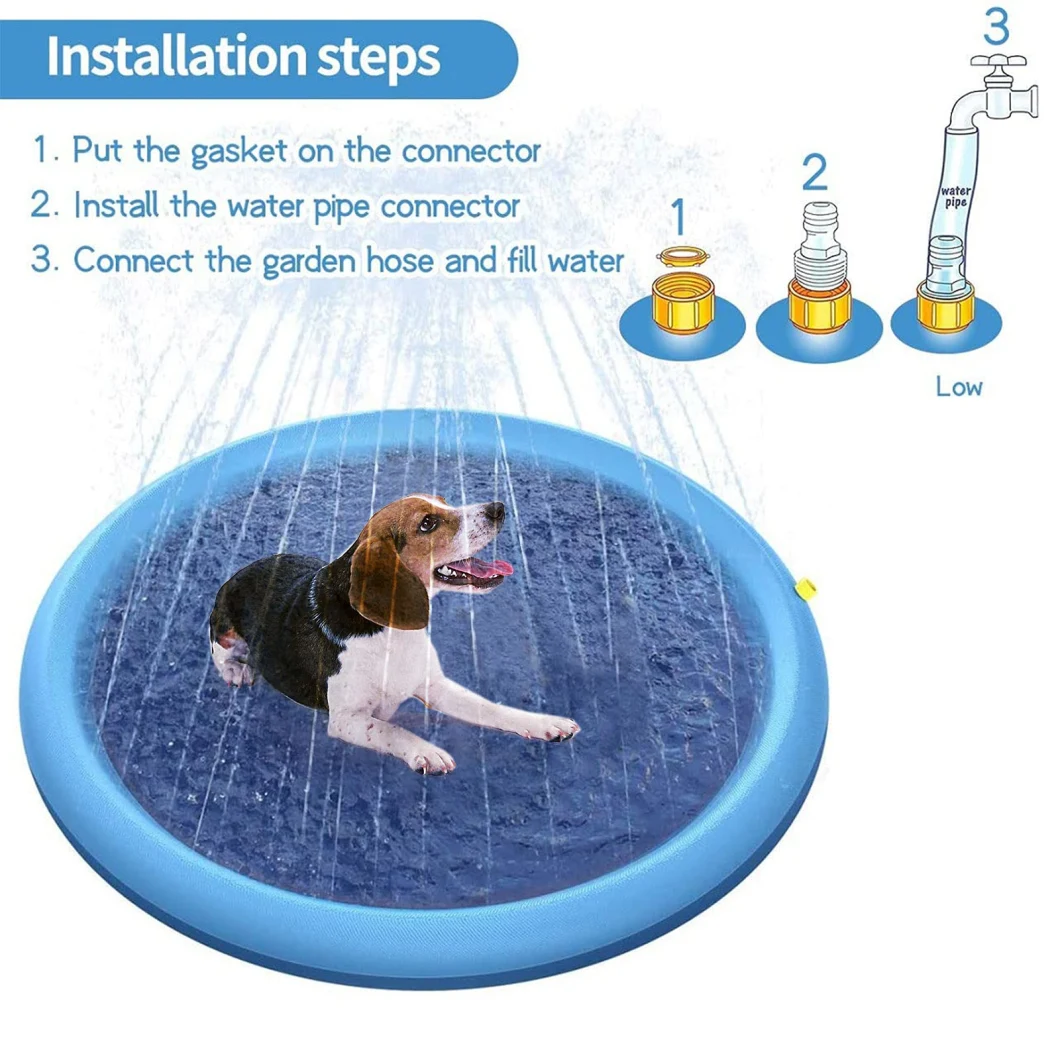 59&quot; Foldable Dog Bath Pool Outdoor Thickened Durable Pet Summer Play Water Mat Toys Splash Sprinkler Pad for Dogs Pig Animals