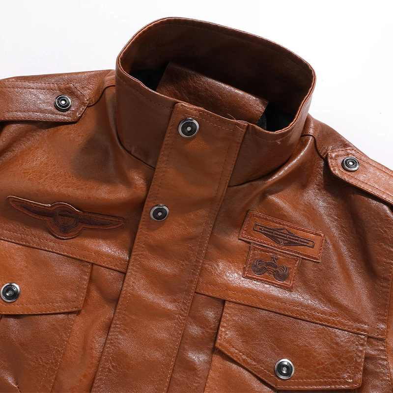 Free Sample Men Leather Garments Winter PU Jacket Fur Warm