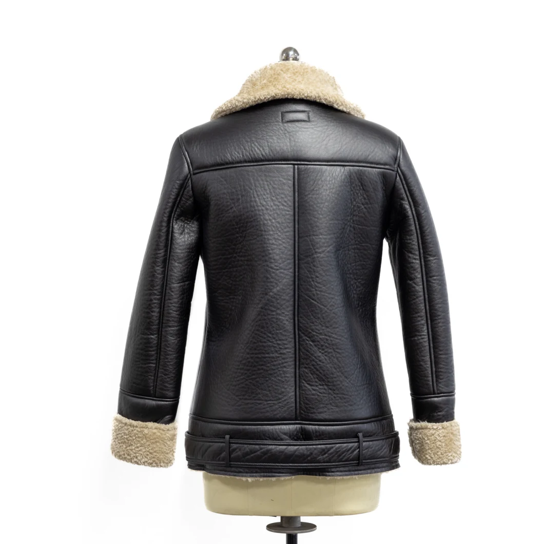 Wholesale Ladies Winter Coats Women Faux Leather Fur Bomber with PU Leather Outerwear Sheepskins Fashion Jacket