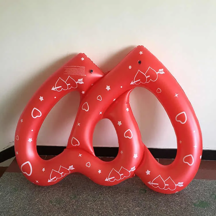 New PVC Inflatable Christmas Series Swimming Rings Bread and Heart Multi-Person Swimming Rings