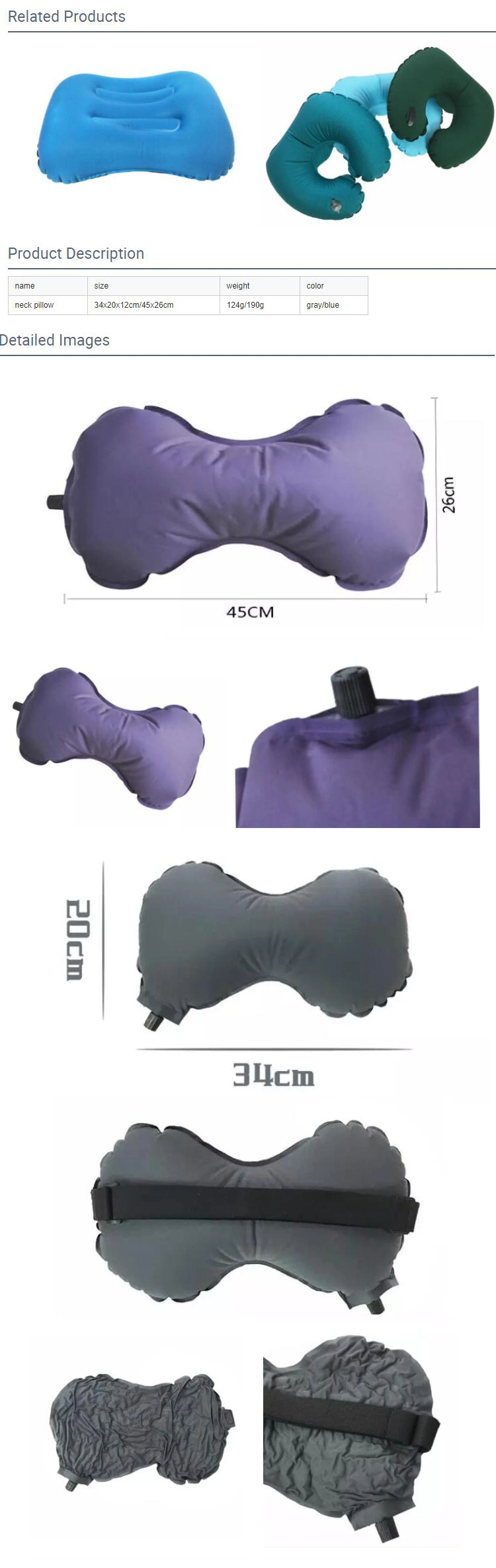 Good Quality Cheap Price Custom Portable Ultralight Automatic Air Inflation Seat Pillow Inflatable Travel Neck Pillow