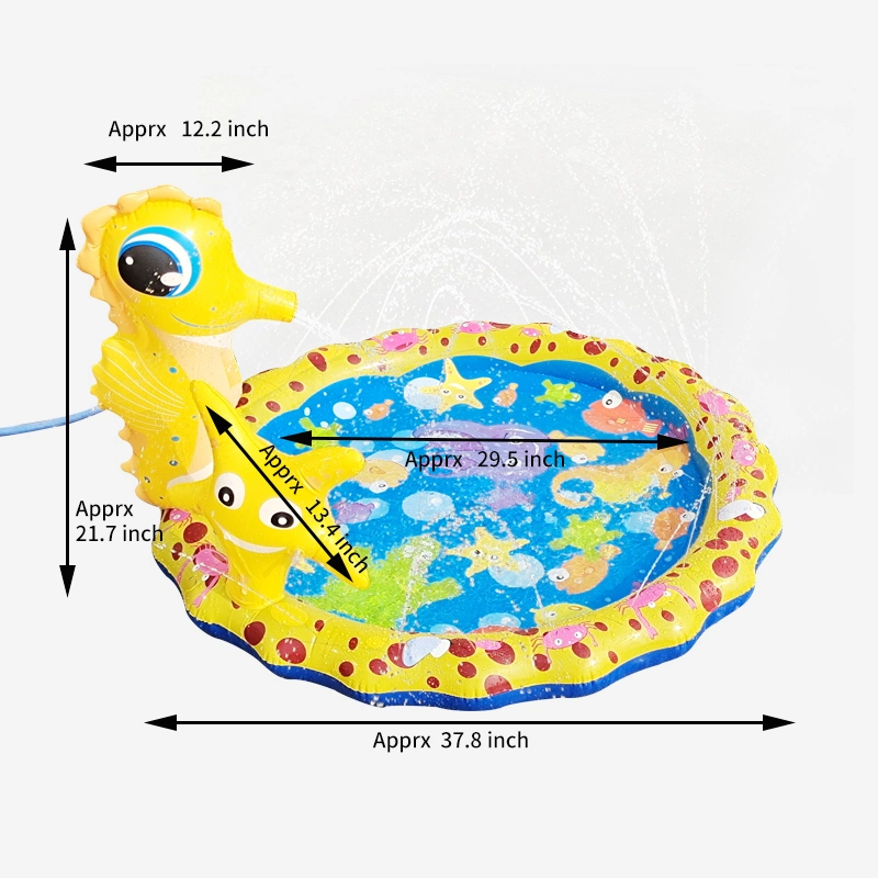 Summer Water Play Equipment and Toys Inflatable Seahorse Sprinkler Pad Splash Mat for Kids