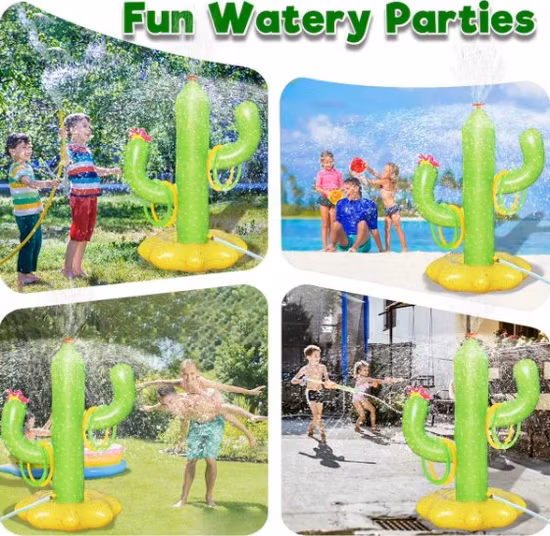 Inflatable Cactus Ring Toss Game Set Swimming Pool Game Toys Backyard Water Sprinkler for Kids Children