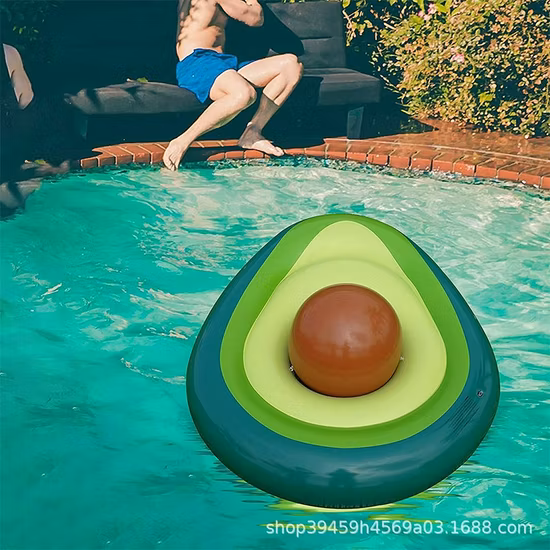 Inflatable Avocado Pool Floatie Toys Lounge Raft with Ball Water Fun Large Blow up Summer Beach Swimming Party for Kids Adults